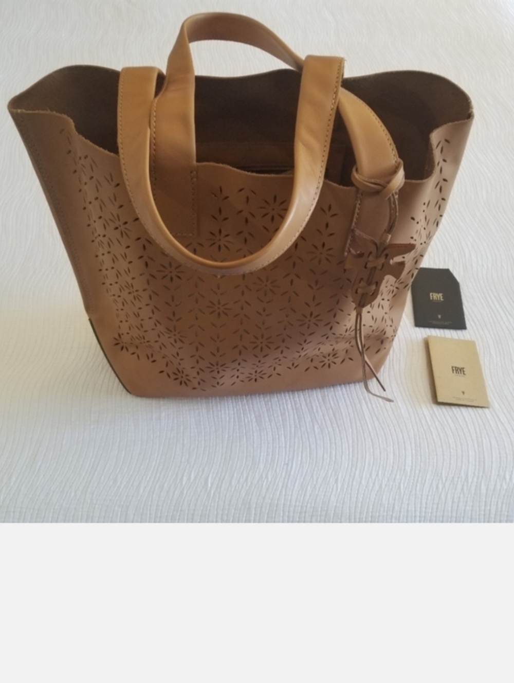 Frye Leather Tote with Bag Charm, Tan, NWOT